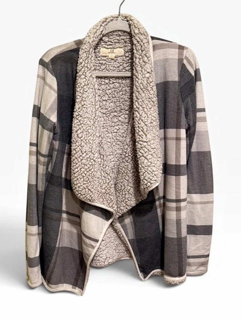Thread & Supply Plaid Teddy Jacket in Gray & White Size Small Like New